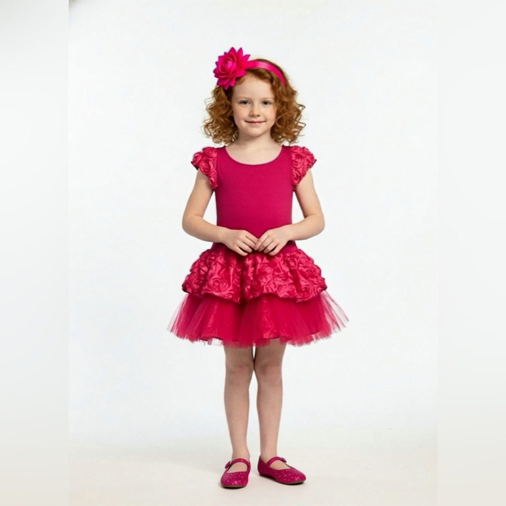 Dolls‎ & Divas Hot Pink Ruffles Tulle & Roses Girls Dress Sz 4 NWT